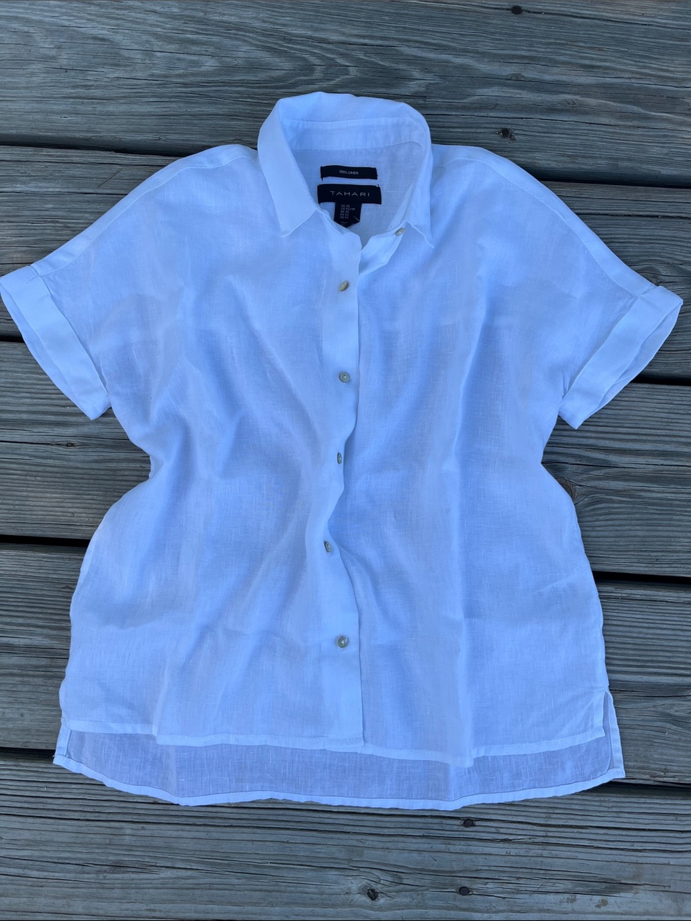 Talbots White Linen Short-Sleeve Button-Down Blouse